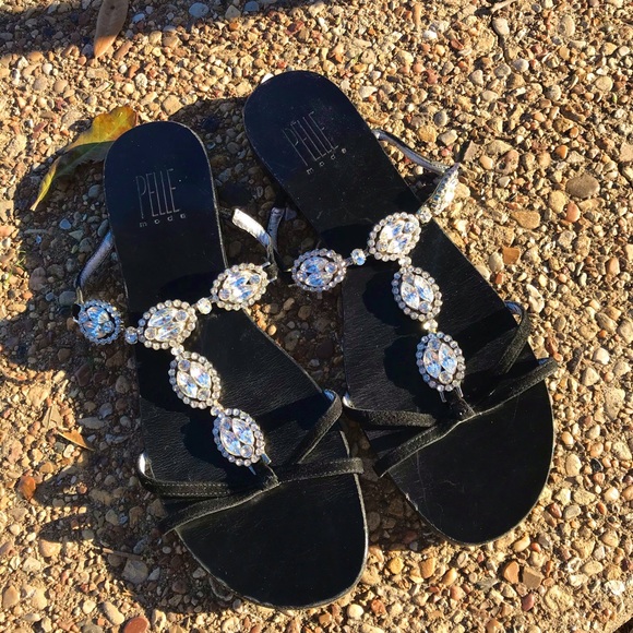 Pelle Moda Shoes - Pelle Moda | Black Crystal Sandals 💍✨🖤
